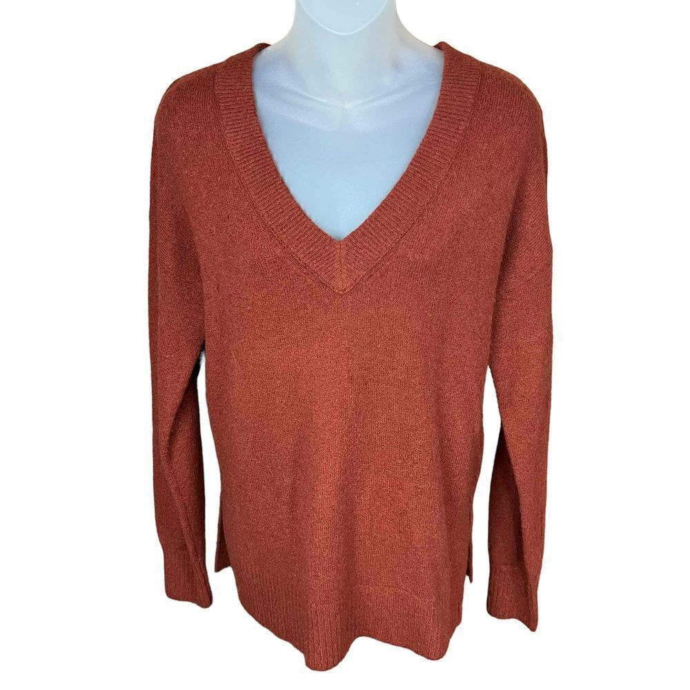 Madewell Bartlett V Neck Pullover Sweater Wool Blend Burnished Orange XS